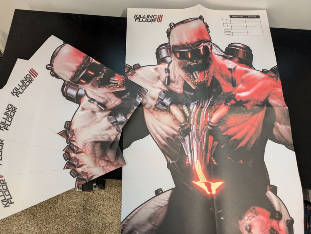 Shooting range targets printed with full-color Zed illustrations of the zombies from Killing Floor 3