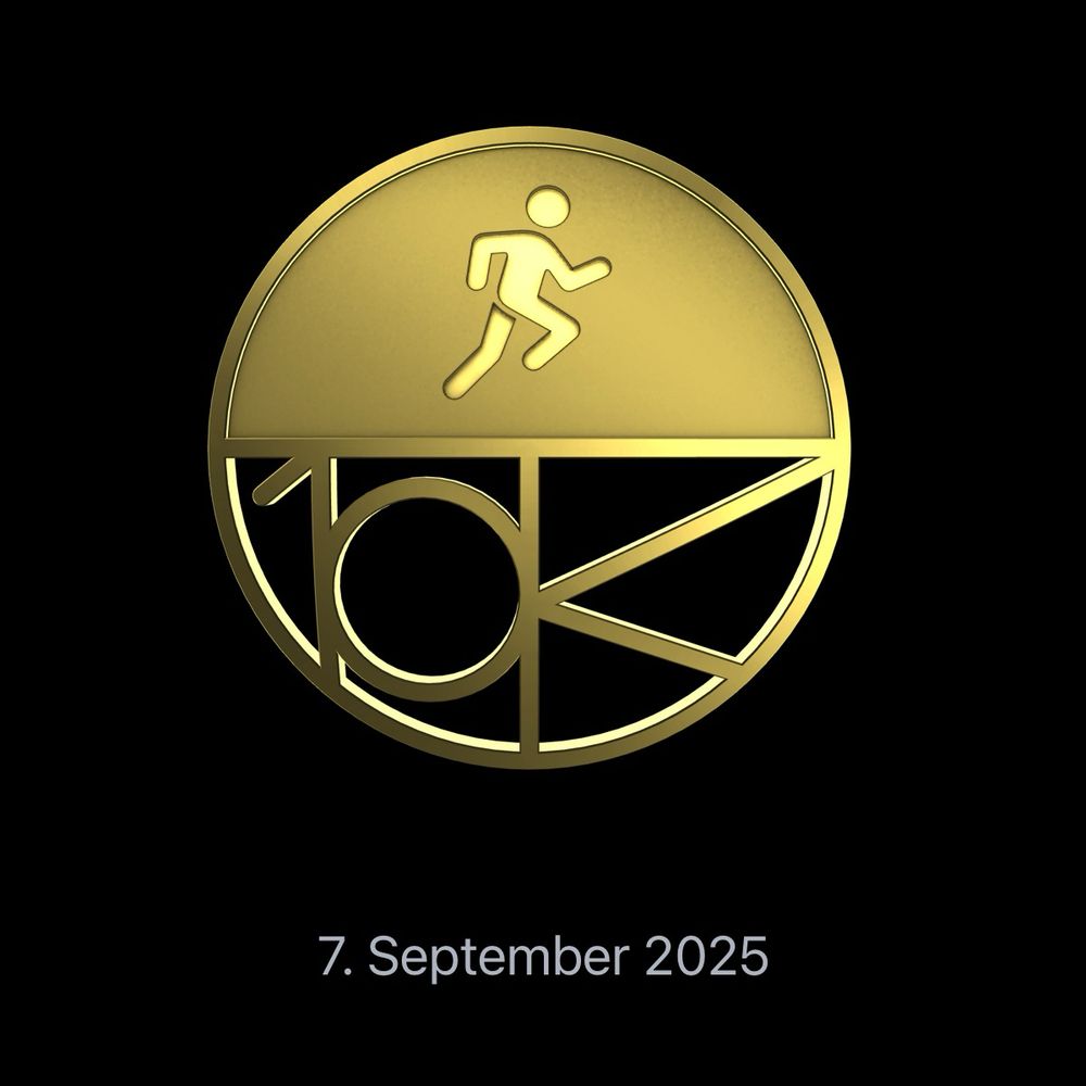 Goldmedaille aus Apple Fitness. 10km Laufen. 7. September 2025