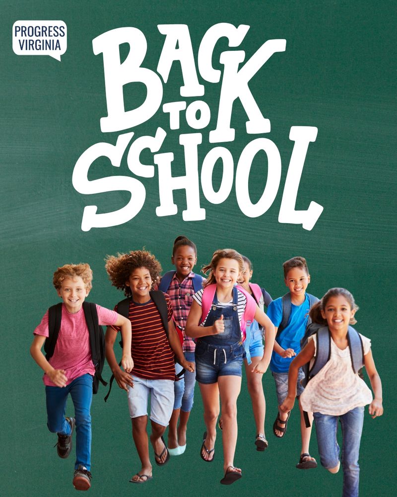 Children wearing backpacks run together against a backdrop that looks like a green chalkboard with the words "Back to School" written across the top.