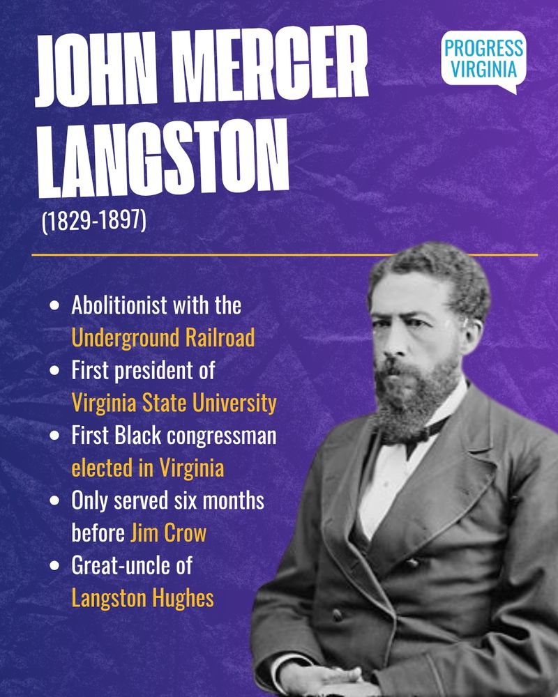 John Mercer Langston (1829-1897)
- Abolitionist with the Underground Railroad
- First president of Virginia State University
- Only served six months before Jim Crow
- Great-uncle of Langston Hughes
