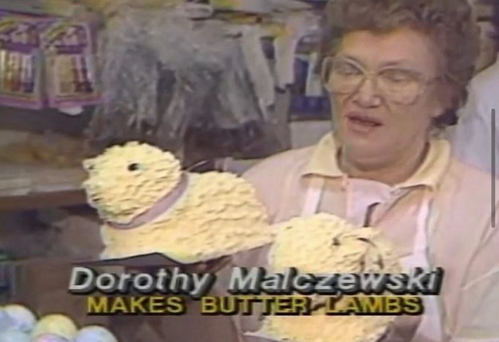 80s screenshot, Dorothy Malczewski makes butter lambs