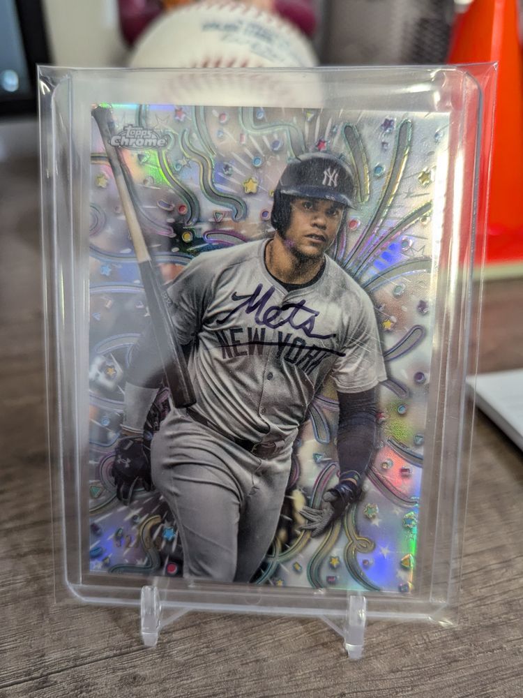 World-class athlete Juan Soto in a hastily scribbled approximation of his new uniform with the toast of New York, the New York Metropolitans