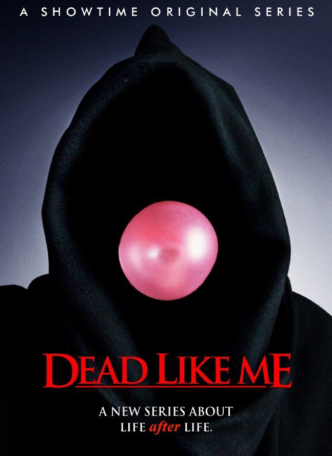 Series poster featuring the grim reaper blowing a bubble gum bubble. 