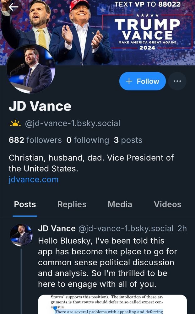 Screenshot of JD Vance bsky profile