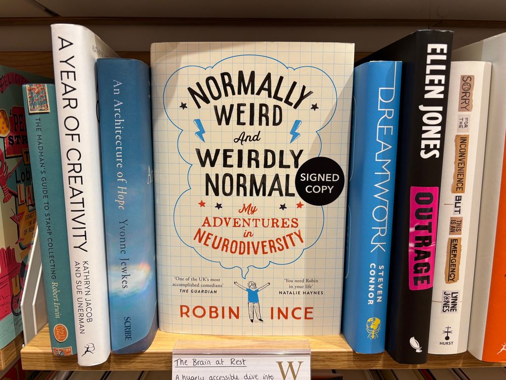 Robin Ince’s book Normally Weird Weirdly Normal in Waterstones. 