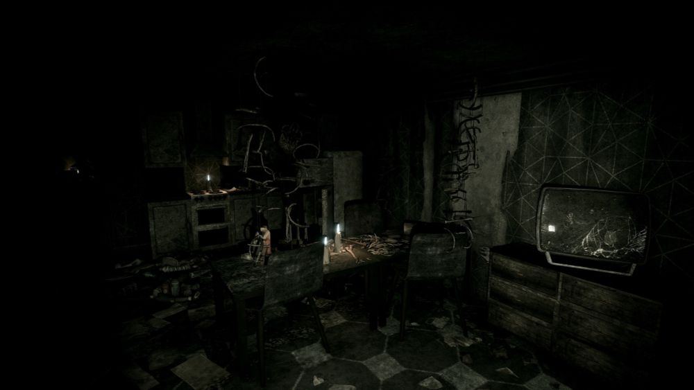 Hollowbody game screenshot, apartment with bone totems