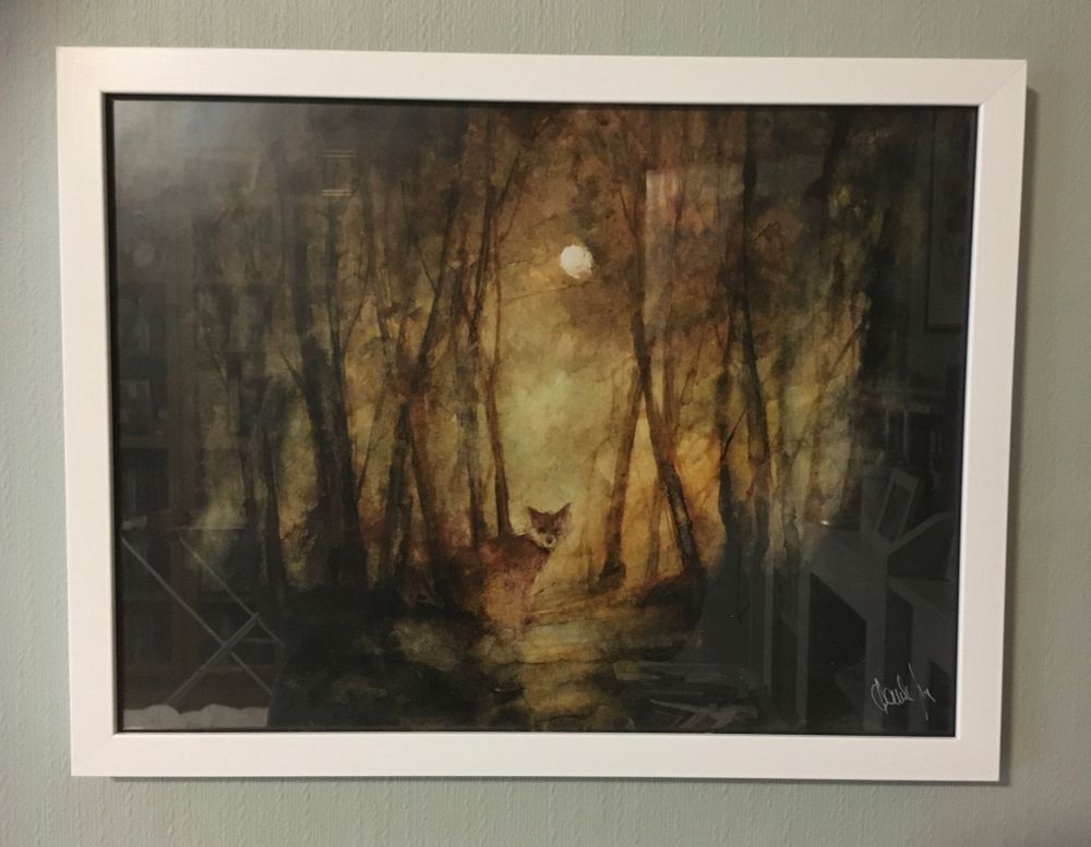 A fox seen in a moonlit forest 