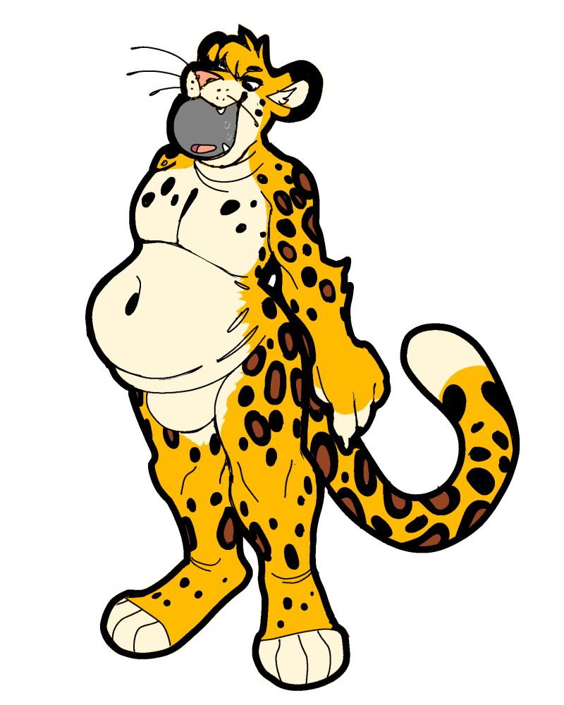 Milt the rubbery anthro jaguar with a person's head framed in his open smiling jaws, the rest of the person's body stretching his belly, resting above a rubbery null bulge.

---

#Milt #Jaguar #BigCat #Leopard #FurryArt #Vore #VoreDay 8/8 #Rubber #Null #NullBulge #MyCharacters