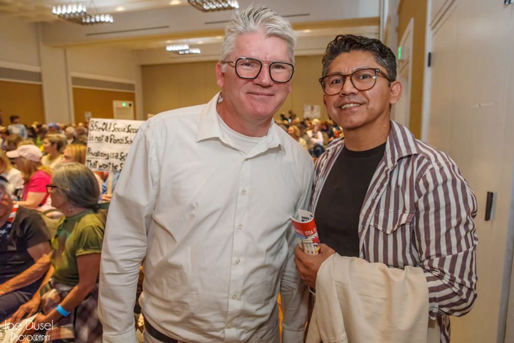 Curtis Morrison, a candidate for California’s 48th congressional district poses for a photo at an “Empty Chair Town Hall” at the California Center for the Arts in Escondido on March 23, 2025. The event was a protest against Congressman Darrell Issa who is refusing to do an in-person town hall in the CA-48 district which he represents.