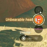 zelda tears of the kingdom HUD flashing the “unbearable heat” warning