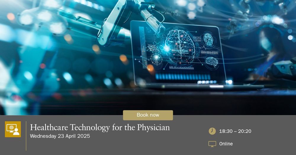 Graphic with event details and photograph of medical technology.