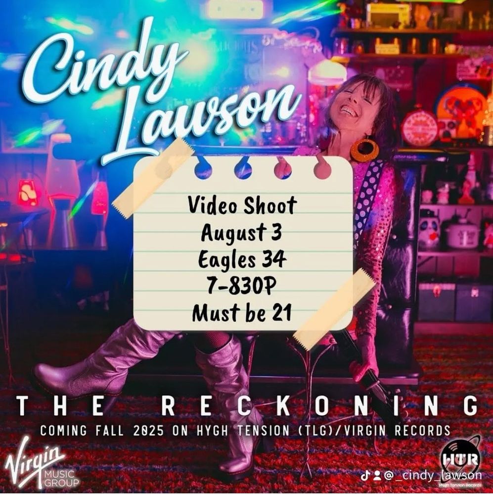 CinayLawson
Video Shoot
August 3
Eagles 34 7-830₽
Must be 21
THE
RECKONING
COMING FALL 2025 ON HYGH TENSION (TLG) / VIRGIN RECORDS