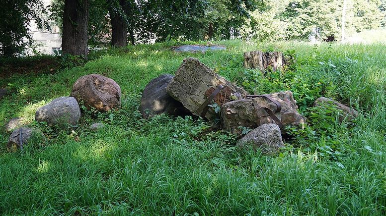 bearbeitete Steine auf einer Wiese