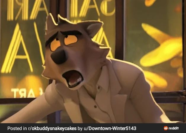 Mr Wolf making a face like he's getting the best sloppy of his life 