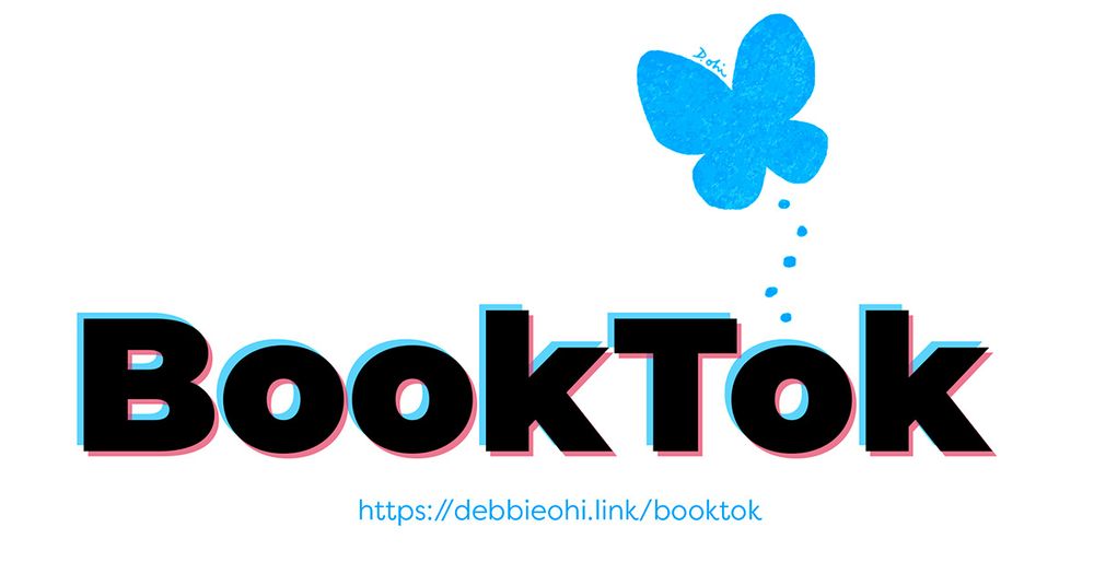 Text reads BookTok in bold black letters. Illustration of a blue butterfly hovers above the text. Below the main text is a link to a resource page on Debbie's Unofficial Guide To Bluesky.