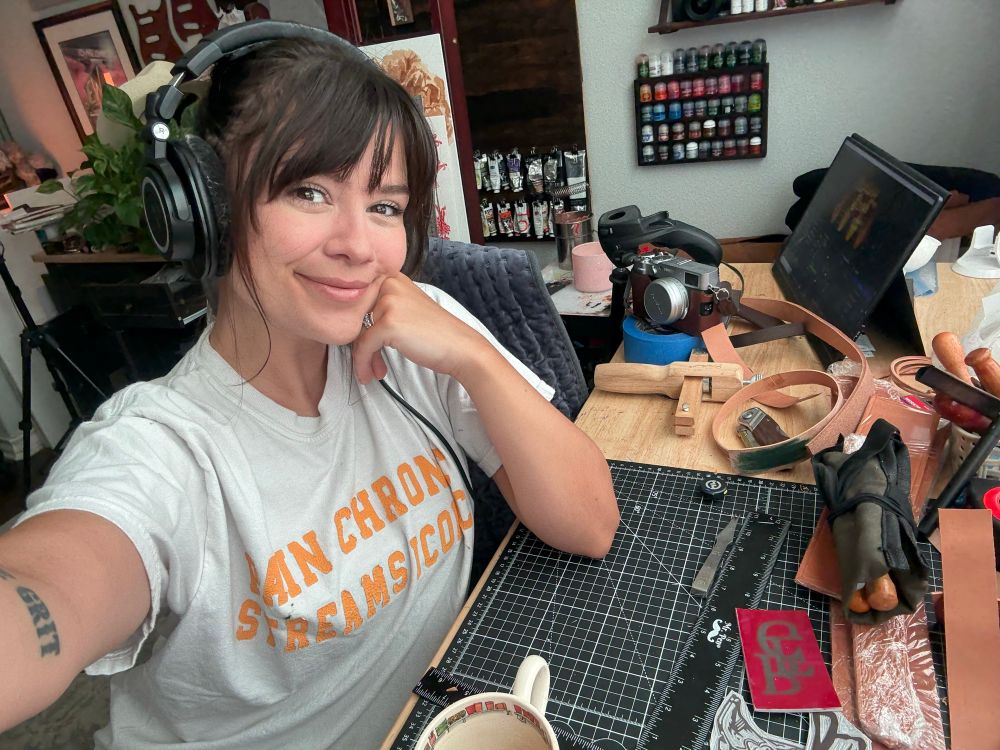 Selfie of me at my messy workbench 