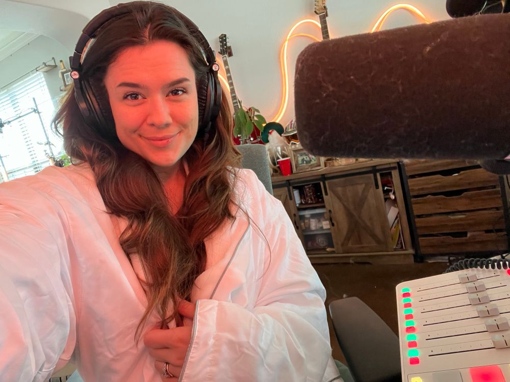 Selfie of me at my desk with a bathrobe on