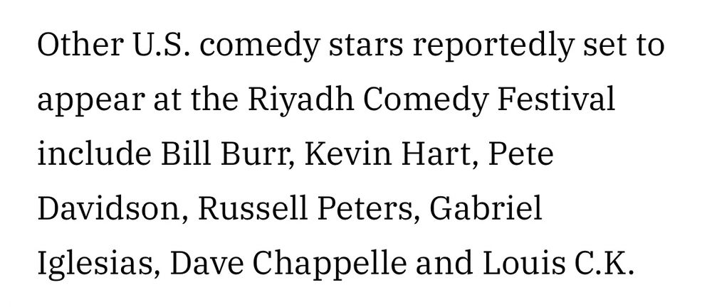 List of comedians appearing at Riyadh Comedy Festival, including Dave Chappelle and Louis C.K.