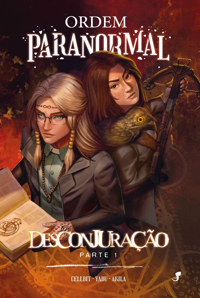 Capa da revista em quadrinhos Ordem Paranormal - Desconjuração (parte 1). Dois personagens de costas um para o outro, sendo o ocultista Dante com um livro de rituais na mão e a florista Beatrice com sua besta armada em punho e seu urutau Orpheu no ombro. Eles estão sobre o símbolo da Desconjuração, aceso em dourado em uma atmosfera de meio-tom ritualística.