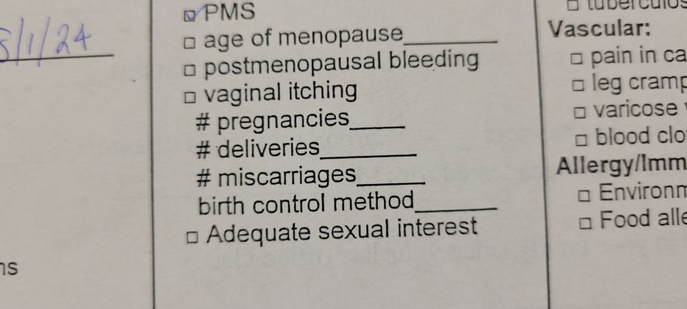 Photo of a physical form with one of the listed items reading "adequate sexual interest"