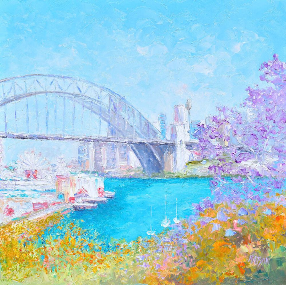 Sydney Harbour and Luna Park from Lavender Bay, impressionist painting by Jan Matson