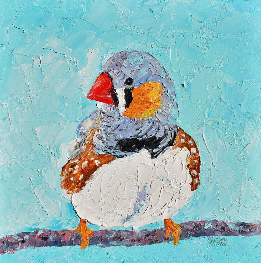 Zebra Finch - textured bird painting by Jan Matson