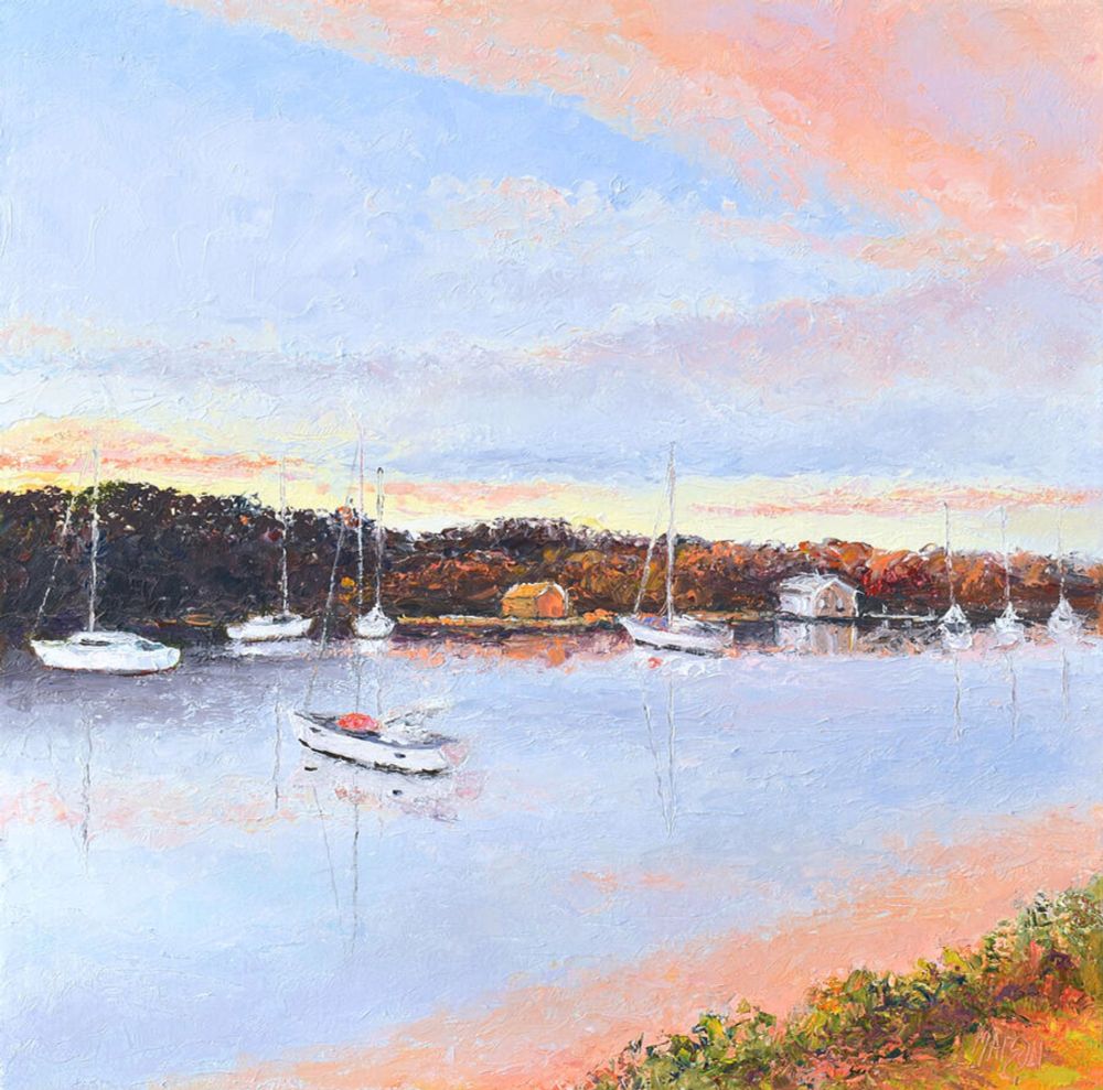 Yamba, Clarence River and boats, landscape painting by Jan Matson