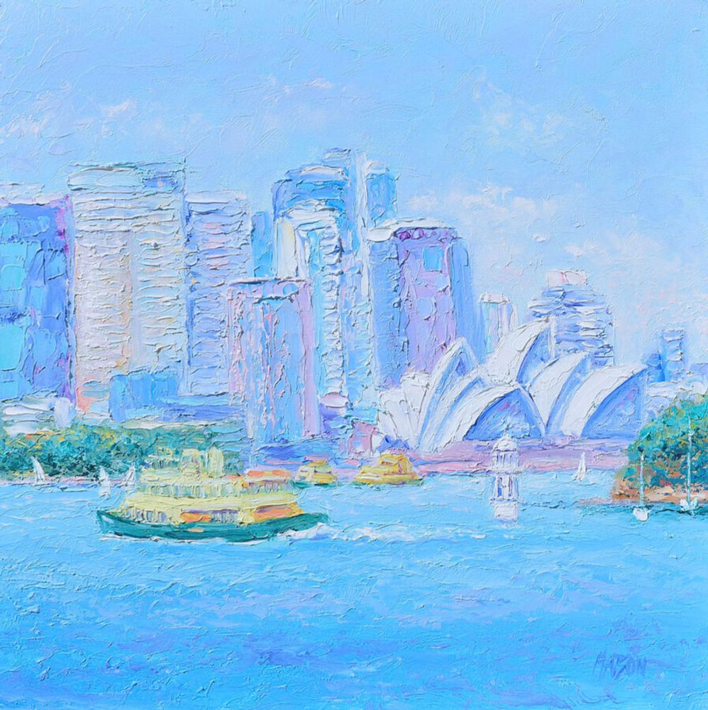 Sydney Opera House and Harbour Ferry textured painting by Jan Matson