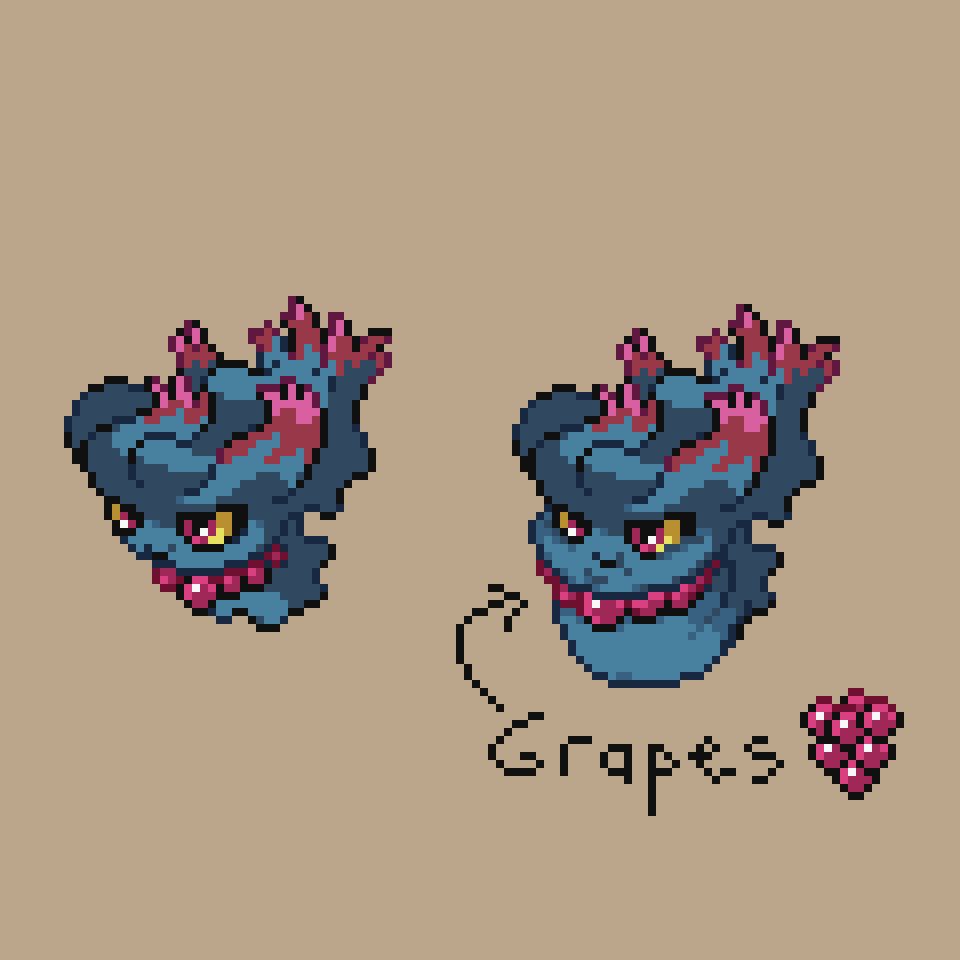 Misdreavus realizing that her necklace is made from fresh grapes and now she can't stop eating them.