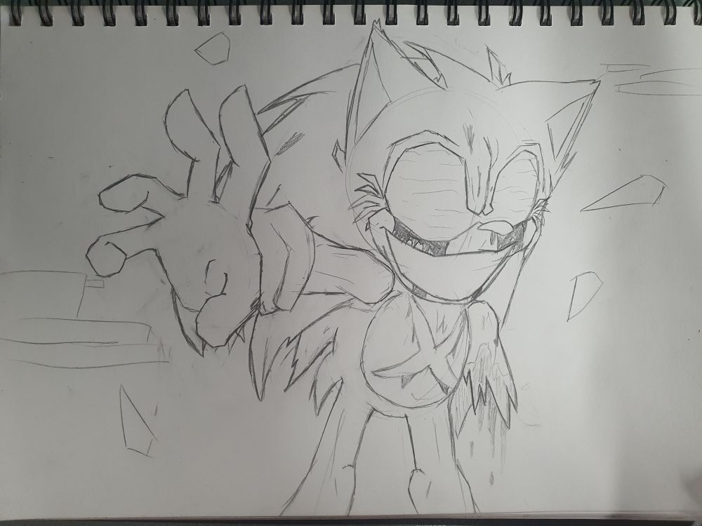 Lord X, sticking his hand out to the screen. Glitches in the background and a few spikes too. Lord X is missing half an arm.