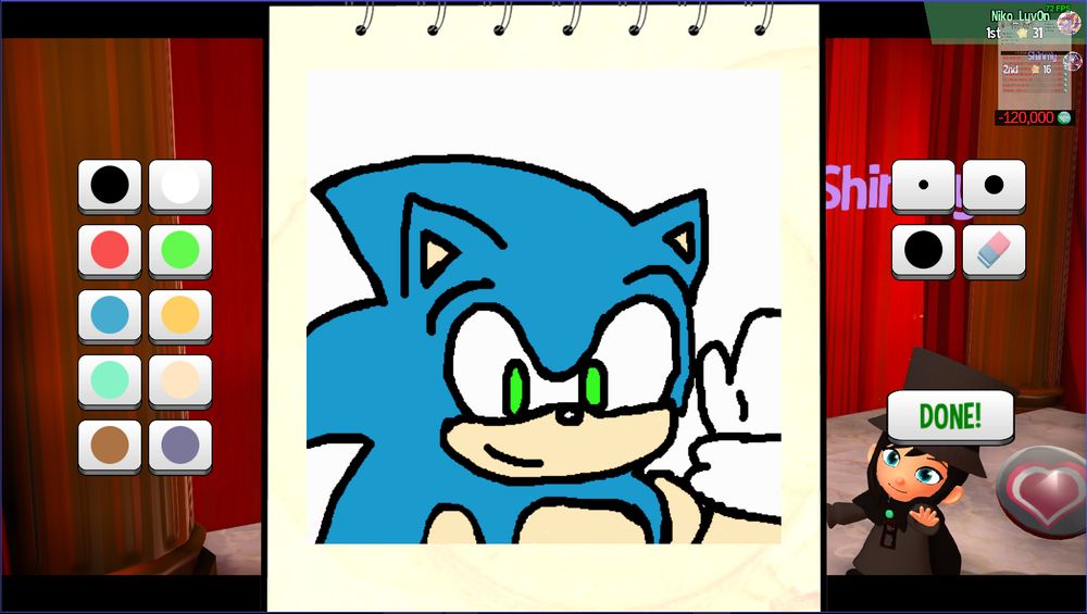 A drawing of Sonic the Hedgehog using A Hat in Time's drawing minigame.