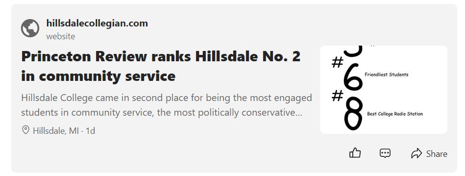 Headline from the Hillsdale Collegian: 