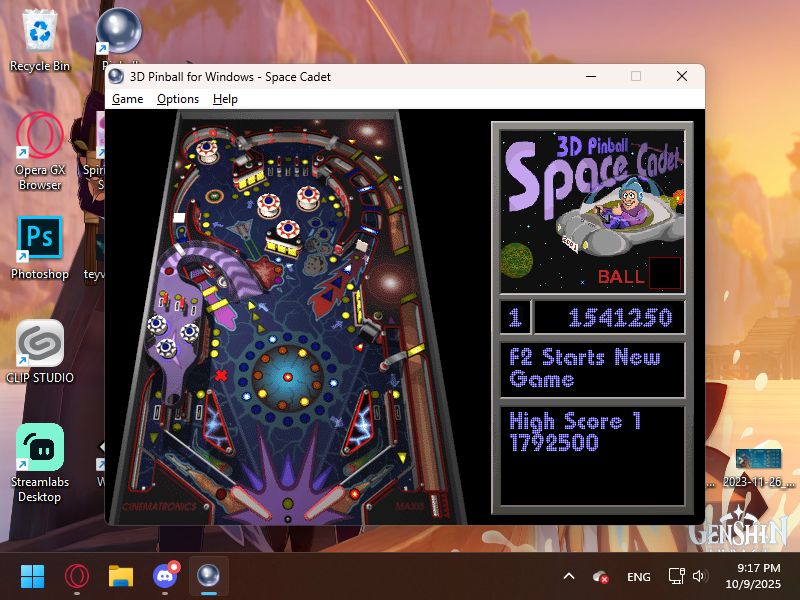 Desktop screenshot with an 800 x 600 resolution. In the center is the game 3D Pinball Space Cadet.