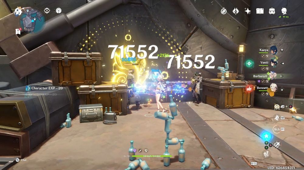 Genshin screenshot of Barbara taking out two Fatui agents with a crit hit of 71.5k