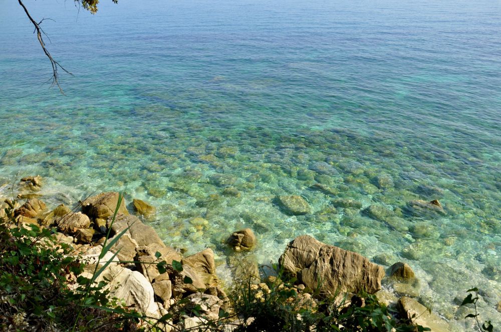 foto del mar de día, con un color más claro en la orilla, entre verde y azul y que deriva hacia un azul claro casi blanco