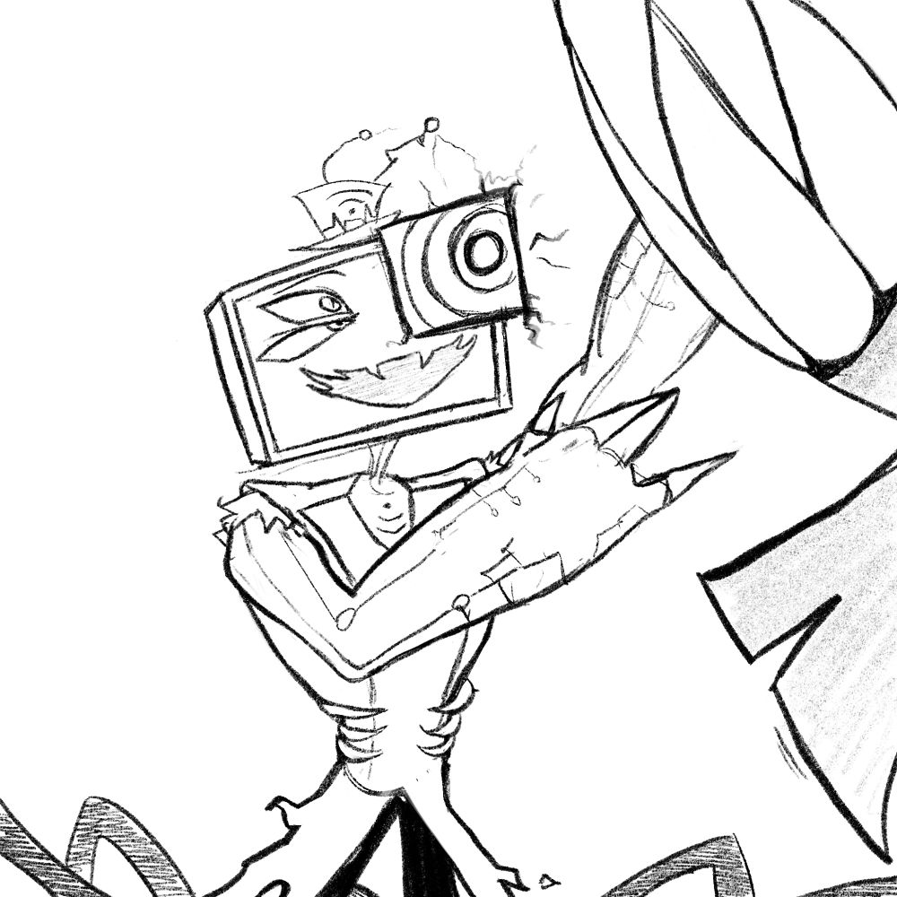 Freaky scary demon Vox pets his cute obese shark