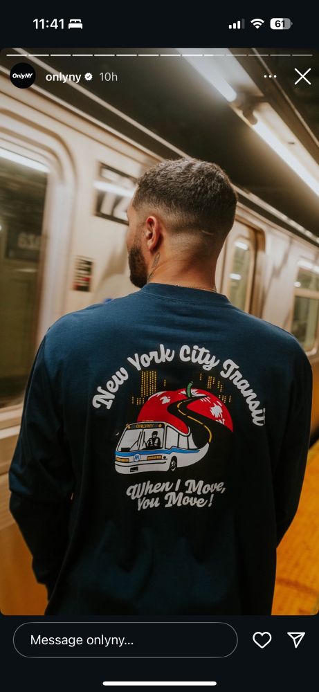 Screenshot of an only ny sweatshirt with a picture of a bus and the slogan “when I move you move”