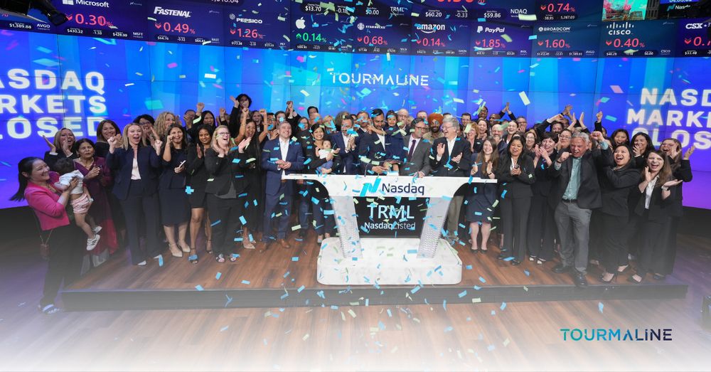 The Tourmaline Bio team at the NASDAQ belling ringing for becoming a publicly-listed biotech company. 