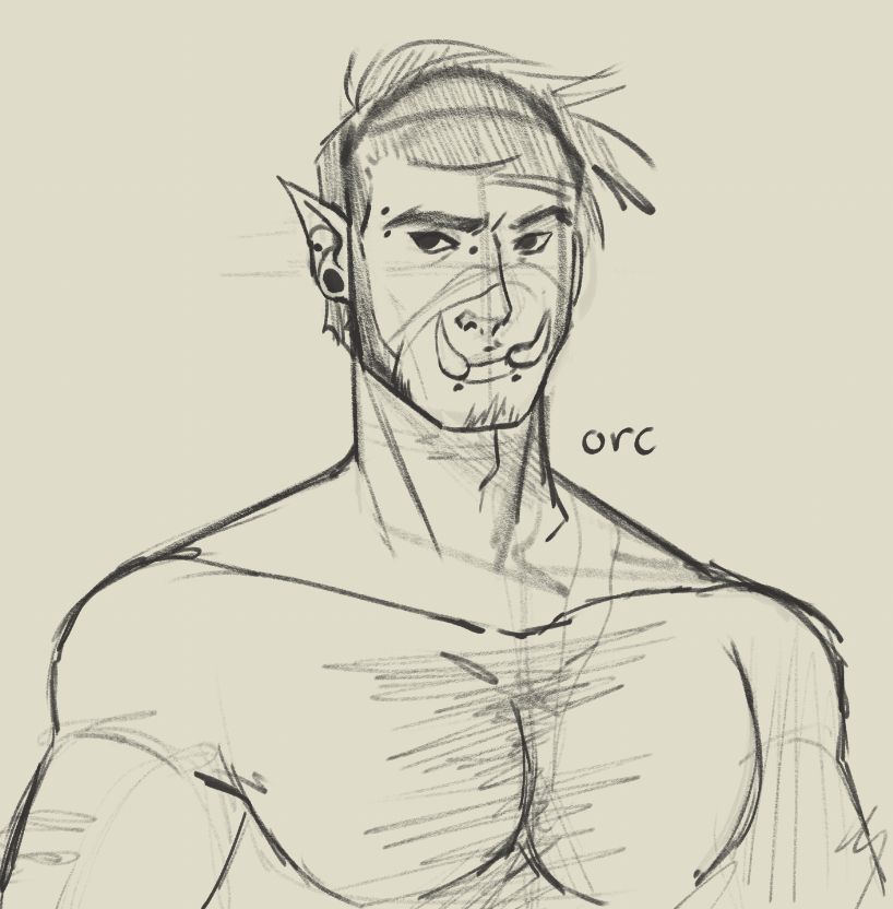 Portrait of my DND (dungeons and dragons) character Atkin Kearney. He is a half orc.