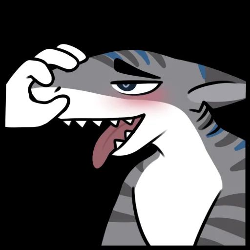Anthro shark with ears back and tongue out blushing from getting snoot rubs