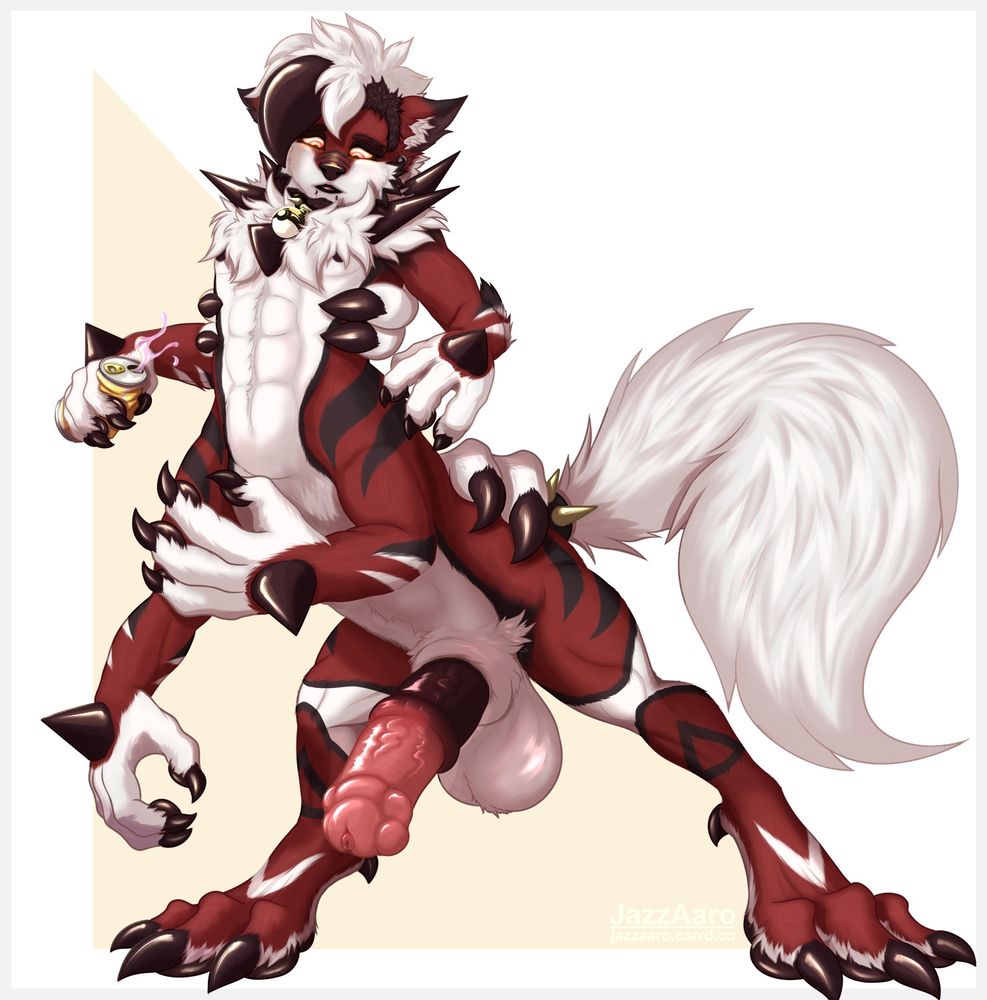 Too much taurine intake caused some big side effects, transforming my midnight lycanroc pokesona into a taur | Art from 2023