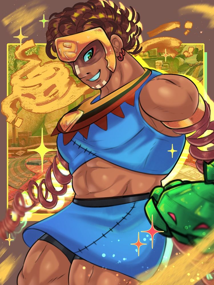 A well illustrated drawing of Misango with the focus being centered on him.