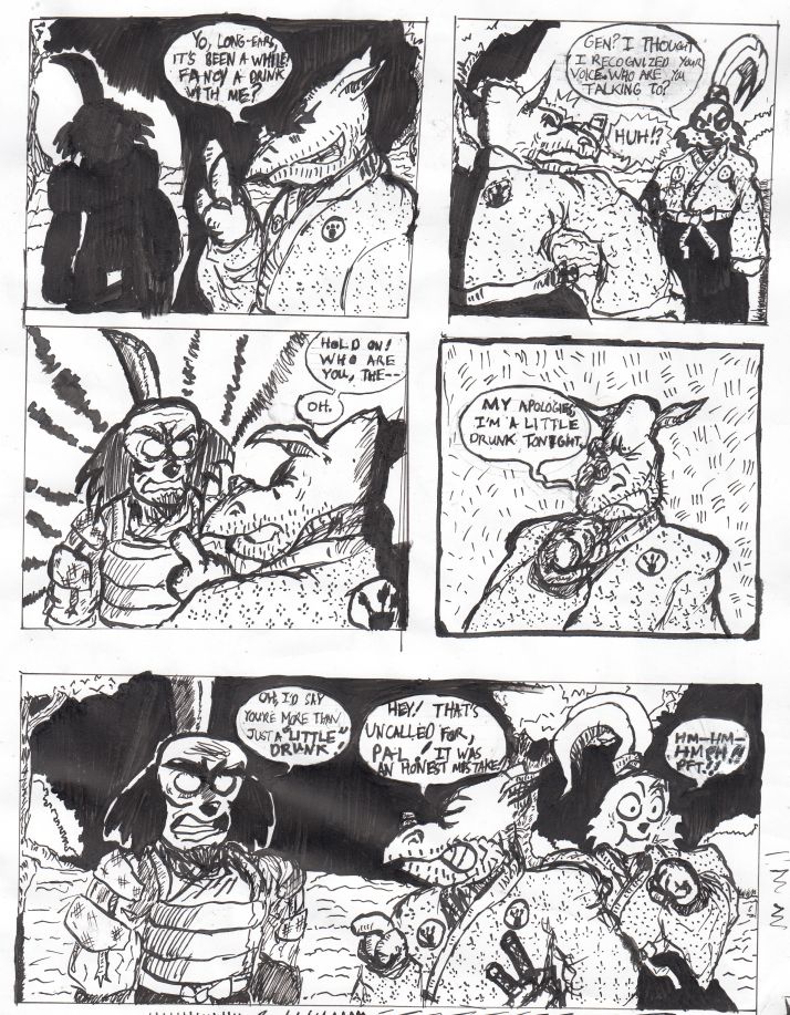 Gen from usagi yojimbo mistakes an Ochimusha for his friend Usagi and the ochimusha makes fun of him for it