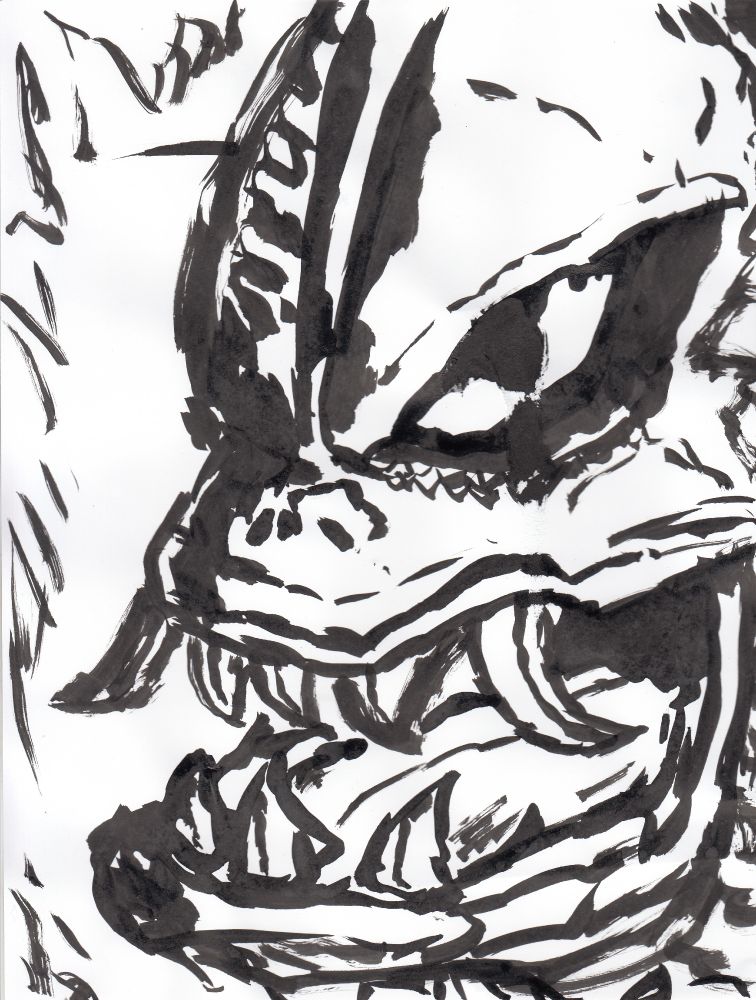 a closeup drawing of Red King , the monster from Ultraman