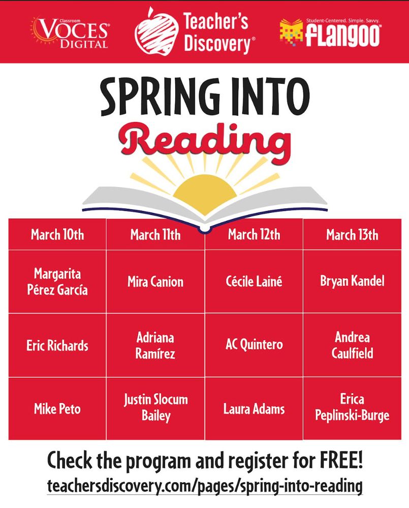 Presenter lineup for Spring into reading conference.