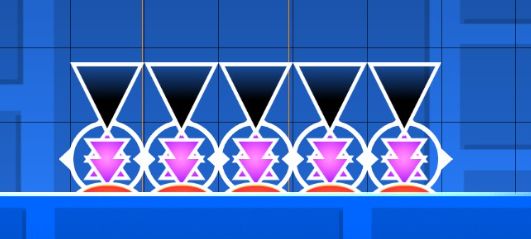 red pad that launches you into spikes. there are two spider orbs on top of each other where the first one will teleport you into the spikes, but the other will keep you on the ground, forcing two clicks in one frame