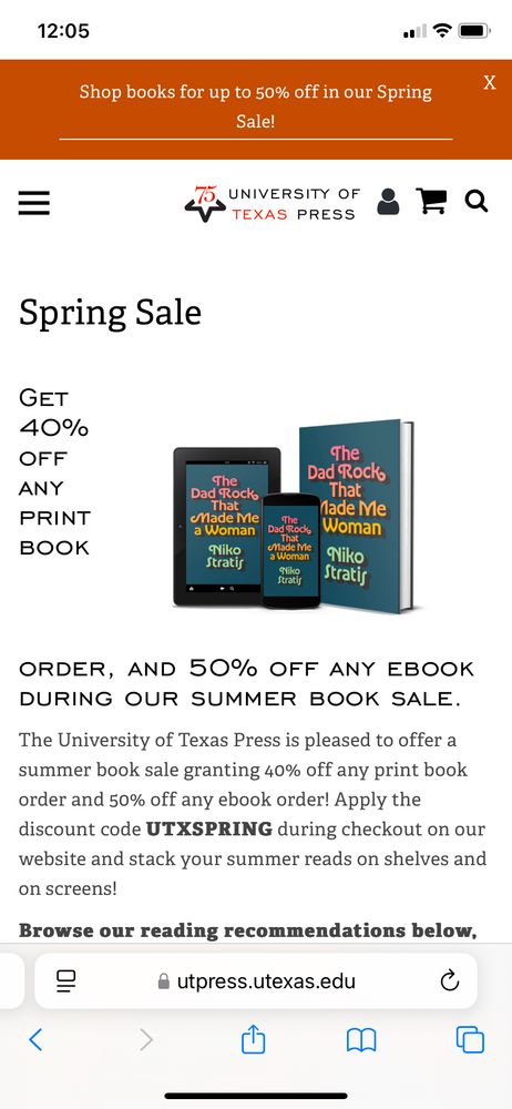 A screenshot of the UT Press website 