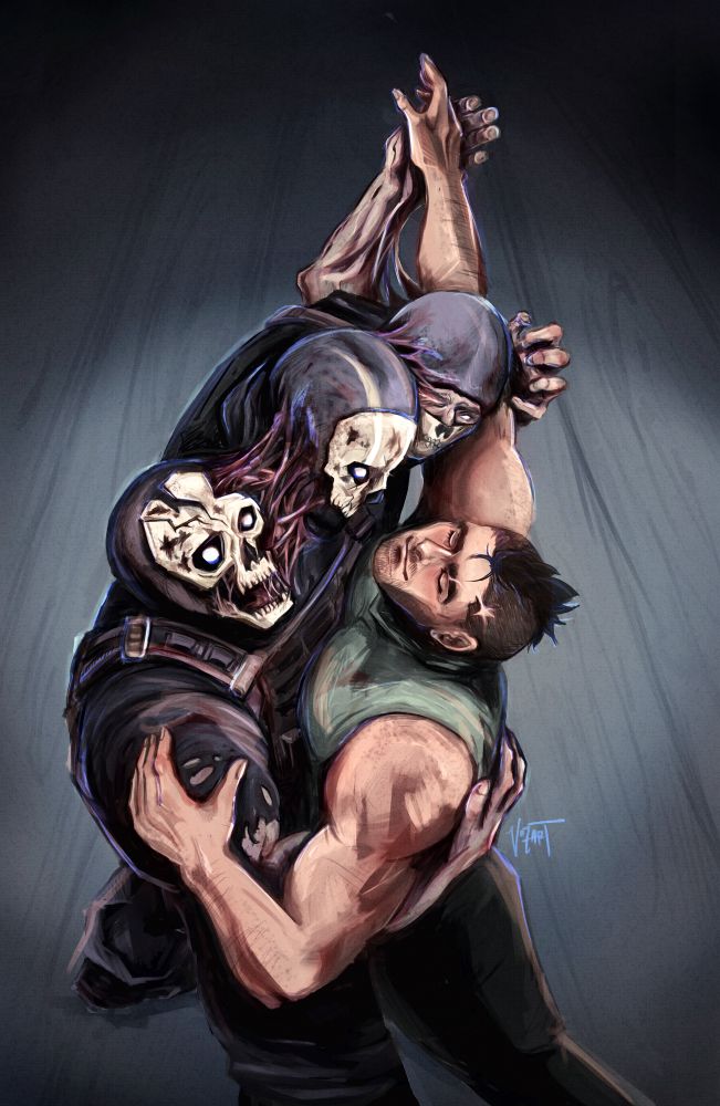 johnny and alone dancing together, they are the moment. soap looks very happy with his head leant back and 2/3 of the heads are looming down at johnny with love. the third is a diva and trying to be dramatic 