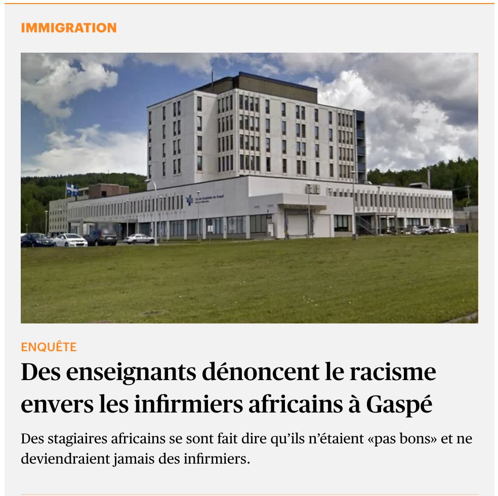 Capture d'écran du Devoir sur le racisme envers des étudiants africains en Gaspésie