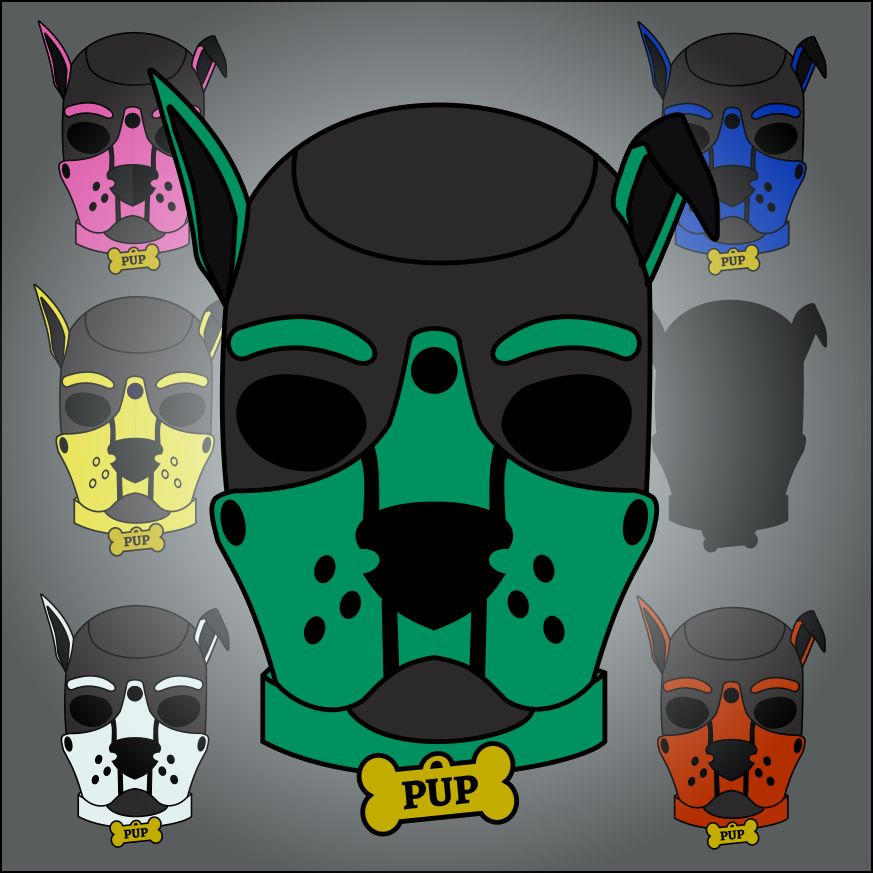 A set of 7 pup hoods in a variety of colors, the design for the enamel pins available on the campaign. 